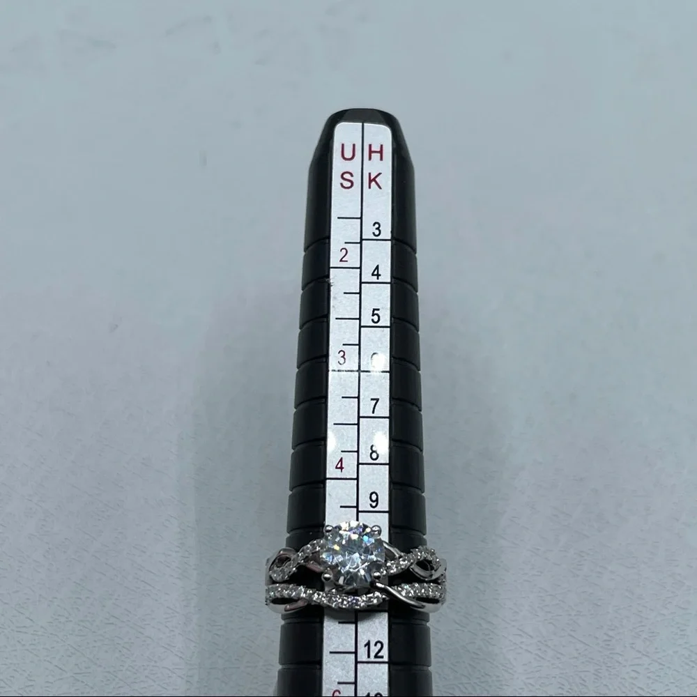 925 Sterling Silver Round Cut Diamond Elegant 2 Band Wedding Ring Set 5